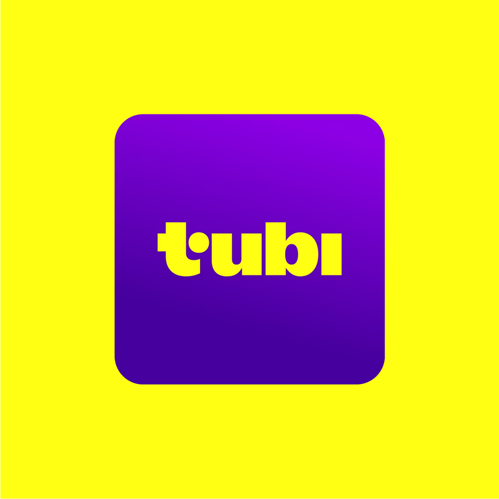 Tubi logo on a bright yellow and purple background