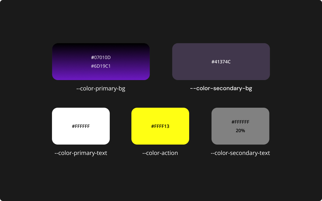 Stubios primary, secondary, action, and text color tokens