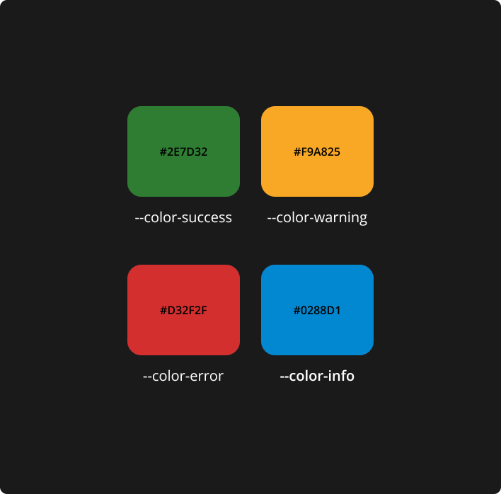 Stubios success, warning, error, and information color tokens