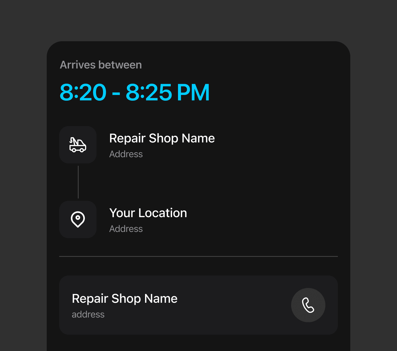 CoverageX claim process showing roadside assistance arrival details